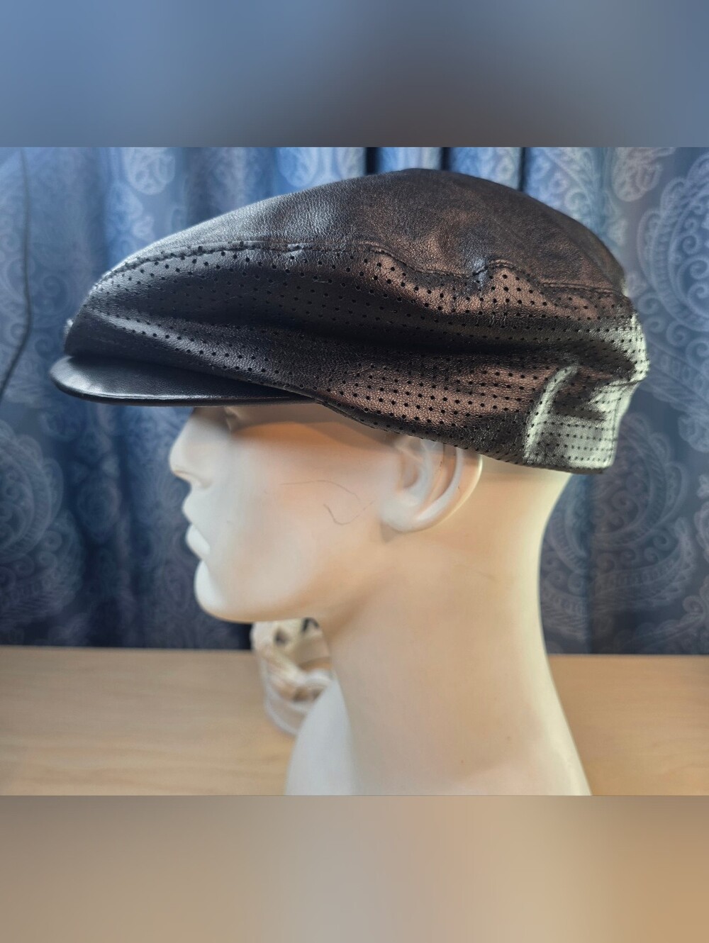 Wilsons Leather Pelle Studio Black Leather Flat Cap Newsboy Driver Hat L/XL